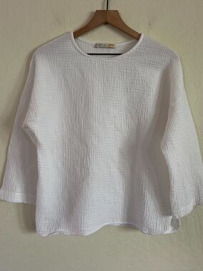 C&C California 100% Cotton Gauze 3/4 Sleeve Crewneck Relaxed Fit Top Medium Boho